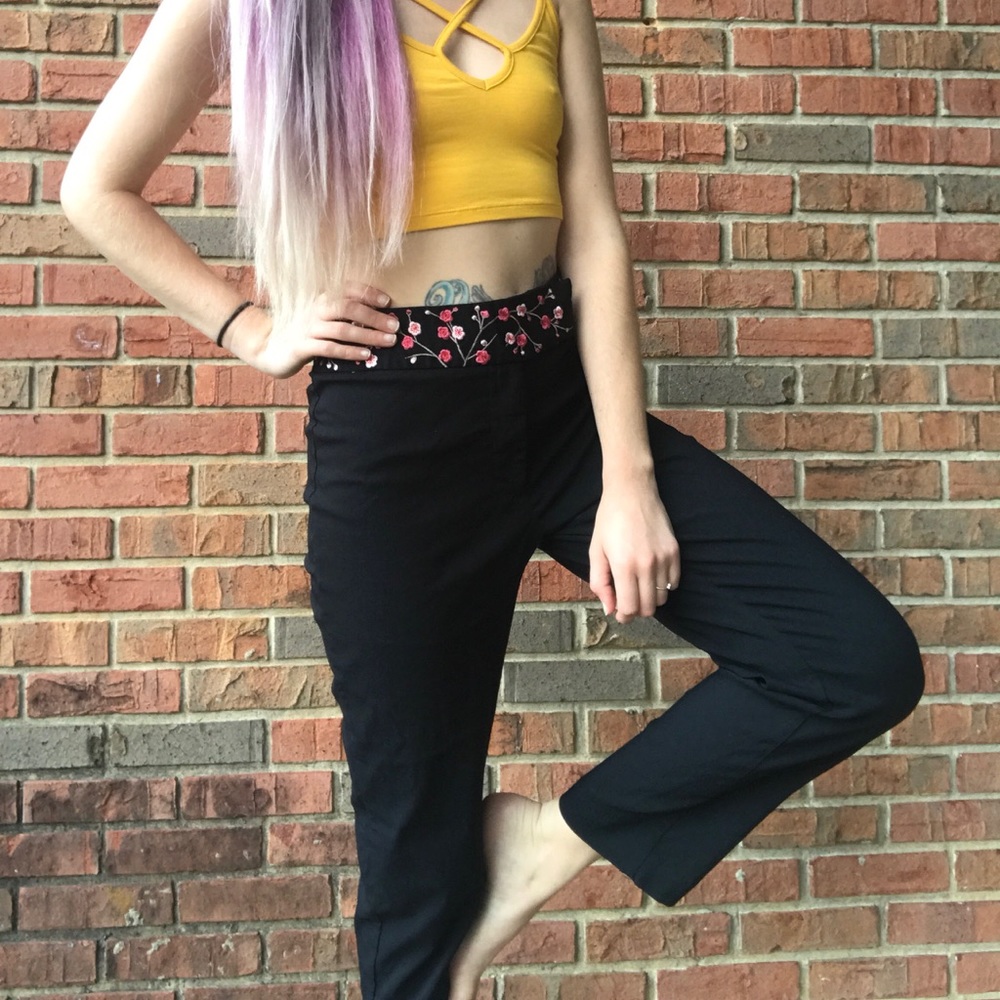 Express High rise floral embroidered slacks